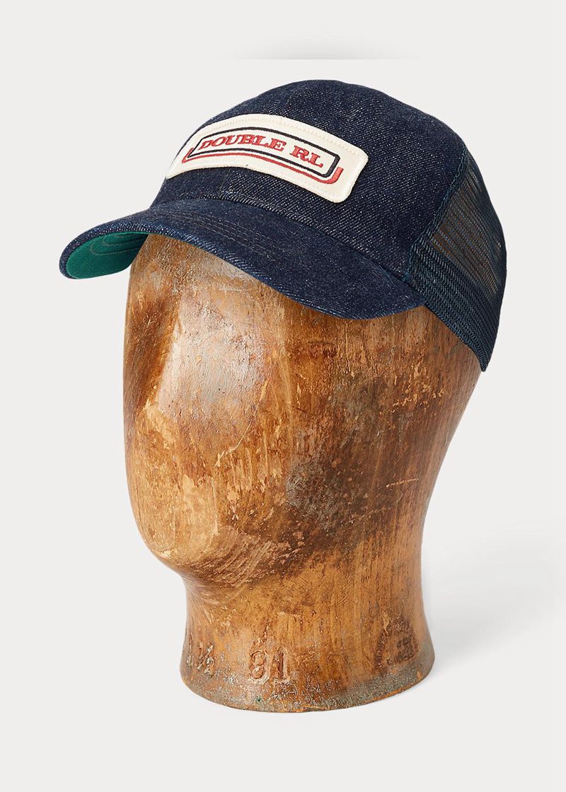 RRL キャップ メンズ ネイビー インジゴ ロゴ-patch デニム Trucker DBGLR4360